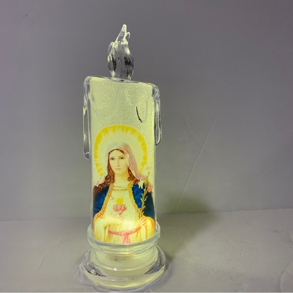 LED 7” Candle Flameles Devotional Religious Virgin Mary New with Box - Picture 2 of 6